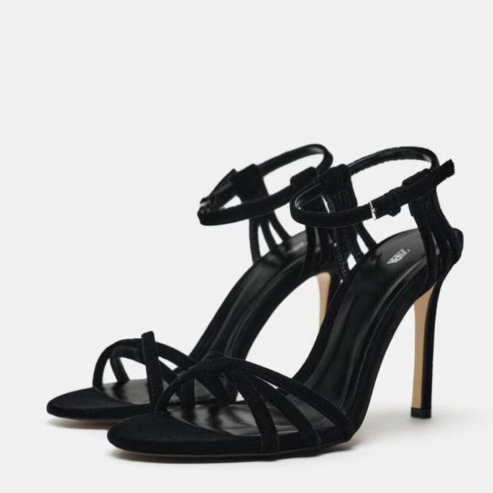 ZARA Black Strappy Heels with Ankle Strap
